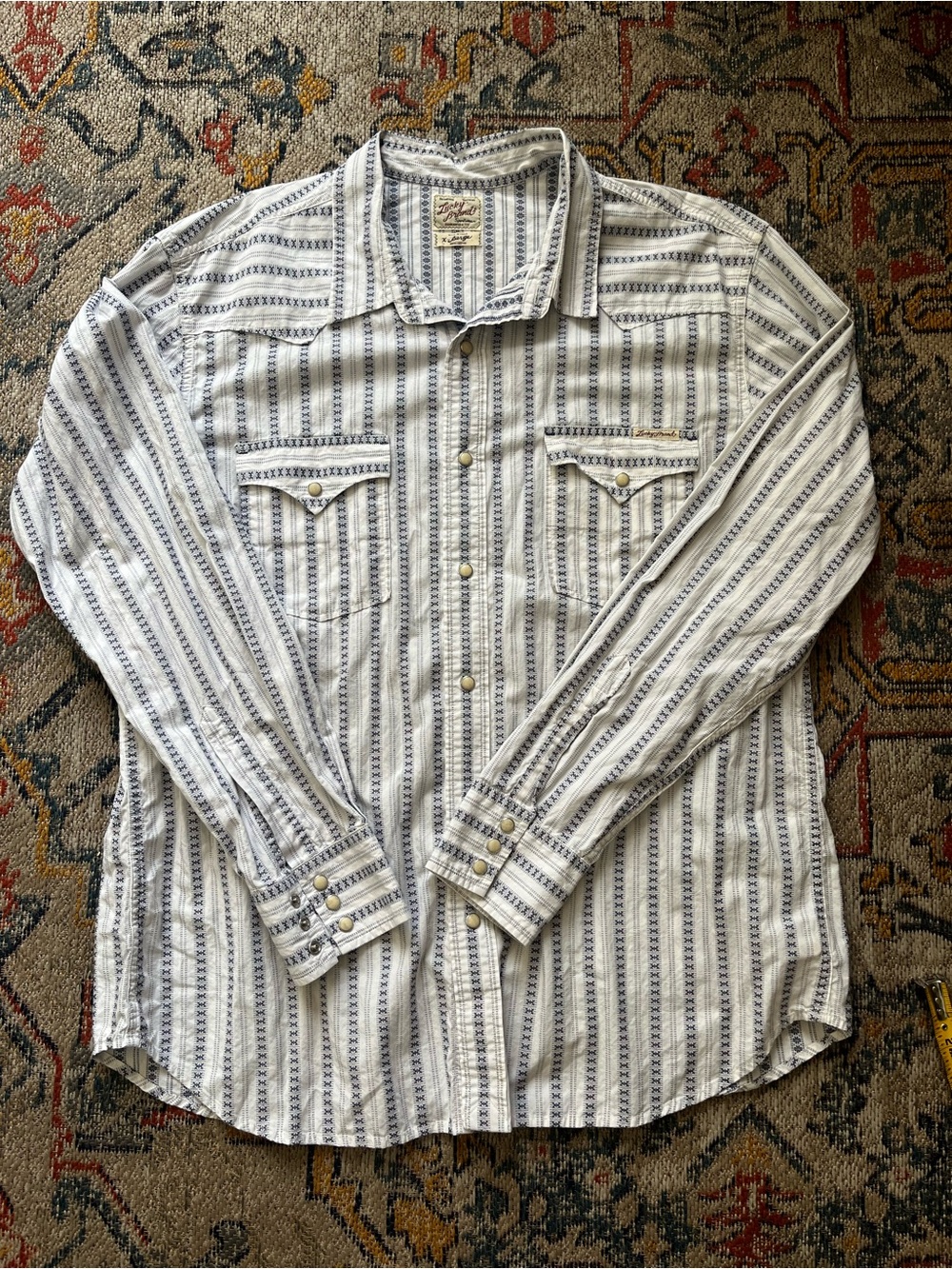 Lucky Brand White Shirt with Navy Stripe Pattern